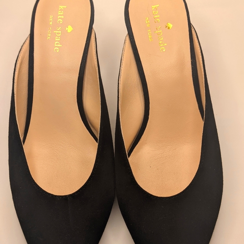 Kate Spade "Sherrie" Black Suede Heeled Mules - 8